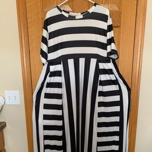Floor length black and white striped dress